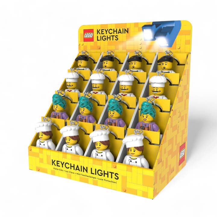 LEGO Artists and Chefs Assorted LED Keychain 16ct CDU for wholesale by Santoki LEGO Lights
