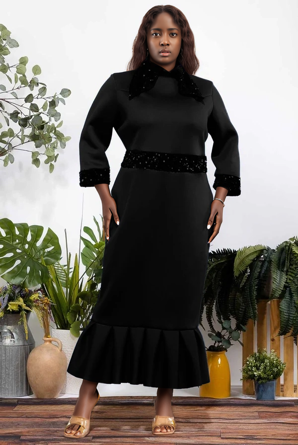 J2 FASHION - Wholesale Dress - Women's - Sequin Trim Ruffle Hem Dress0