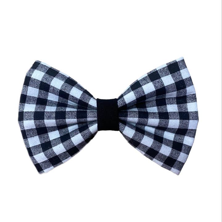 Black and White Tiny Plaid Dog Bowtie for wholesale by Old Dog, New Style
