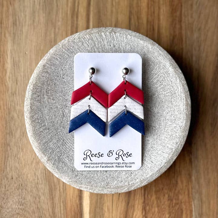 4th Of July Polymer Clay USA Patriotic Lightweight Earrings for wholesale by Reese & Rose Co.
