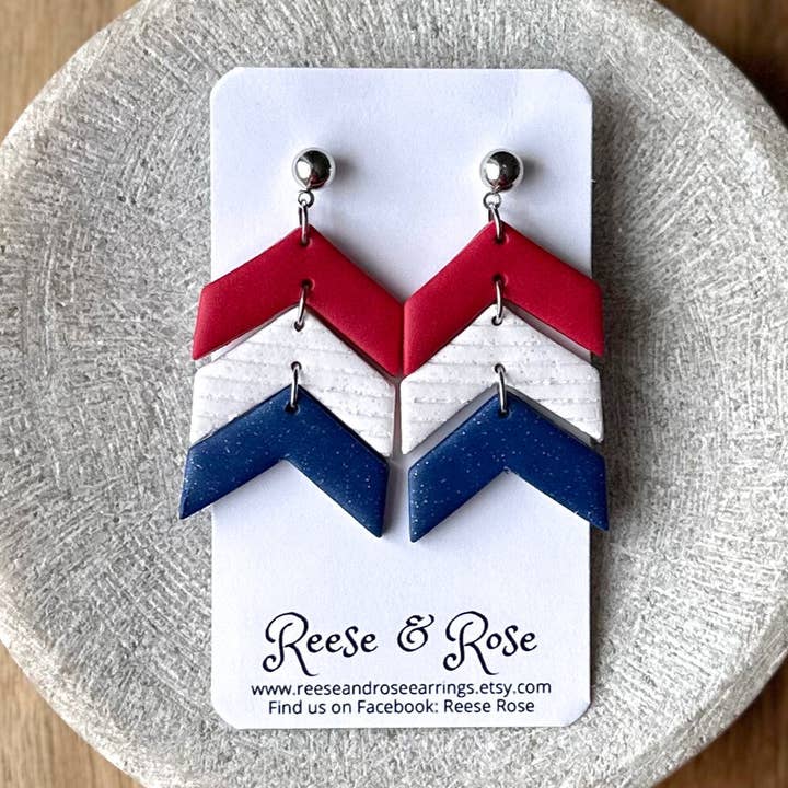 4th Of July Polymer Clay USA Patriotic Lightweight Earrings for wholesale by Reese & Rose Co.