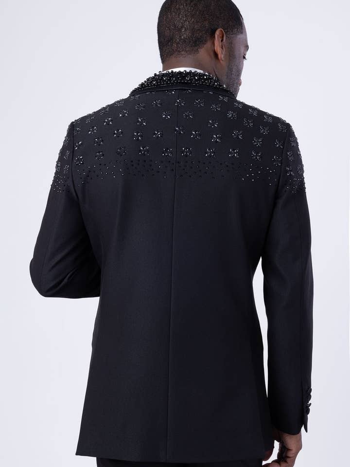 BARABAS - Wholesale Blazer - Men's - Men's Floral Rhinestone Shawl Lapel Blazer 4EBL463