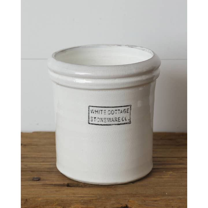 Audrey's Home & Gift - Wholesale Decorative Jar - White Cottage Stoneware, Lg (PC)