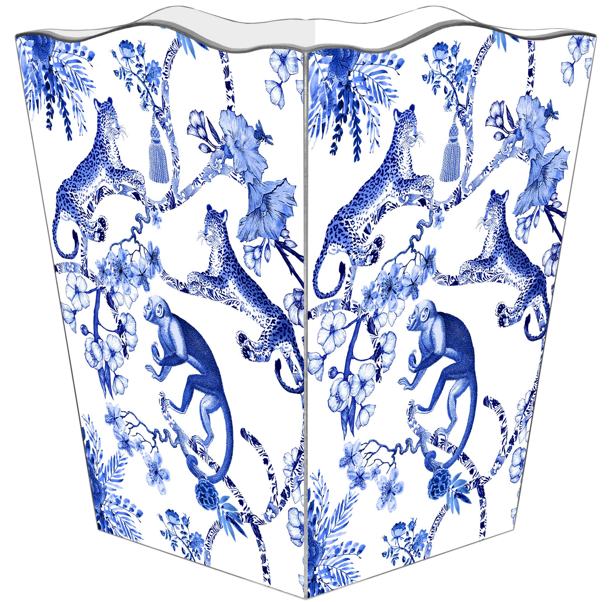 Marye-Kelley - Wholesale Trashcan/Trash Bin - WB9197- Chic Monkey Toile Blue Wastepaper Basket0