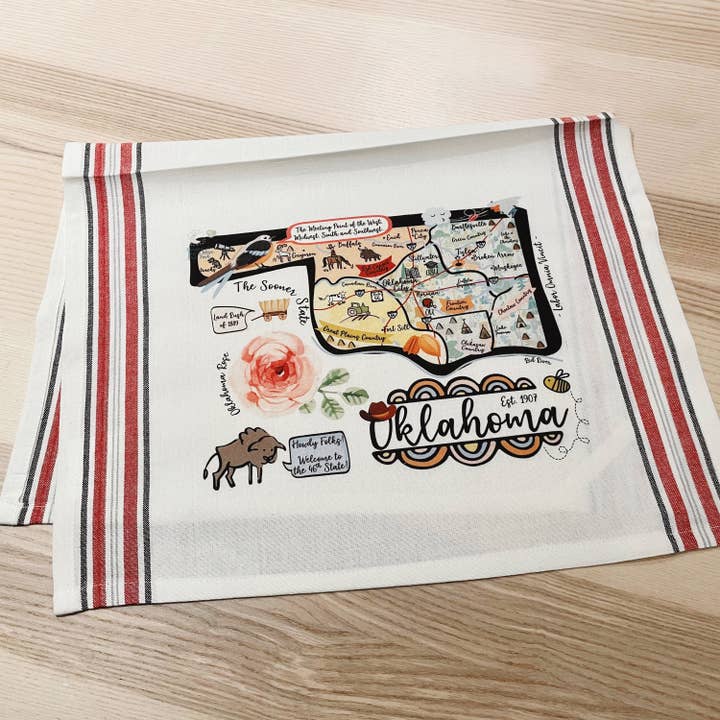 Cartão de notas ilustrado do mapa de Oklahoma (único) por atacado de Gooseberry Designs