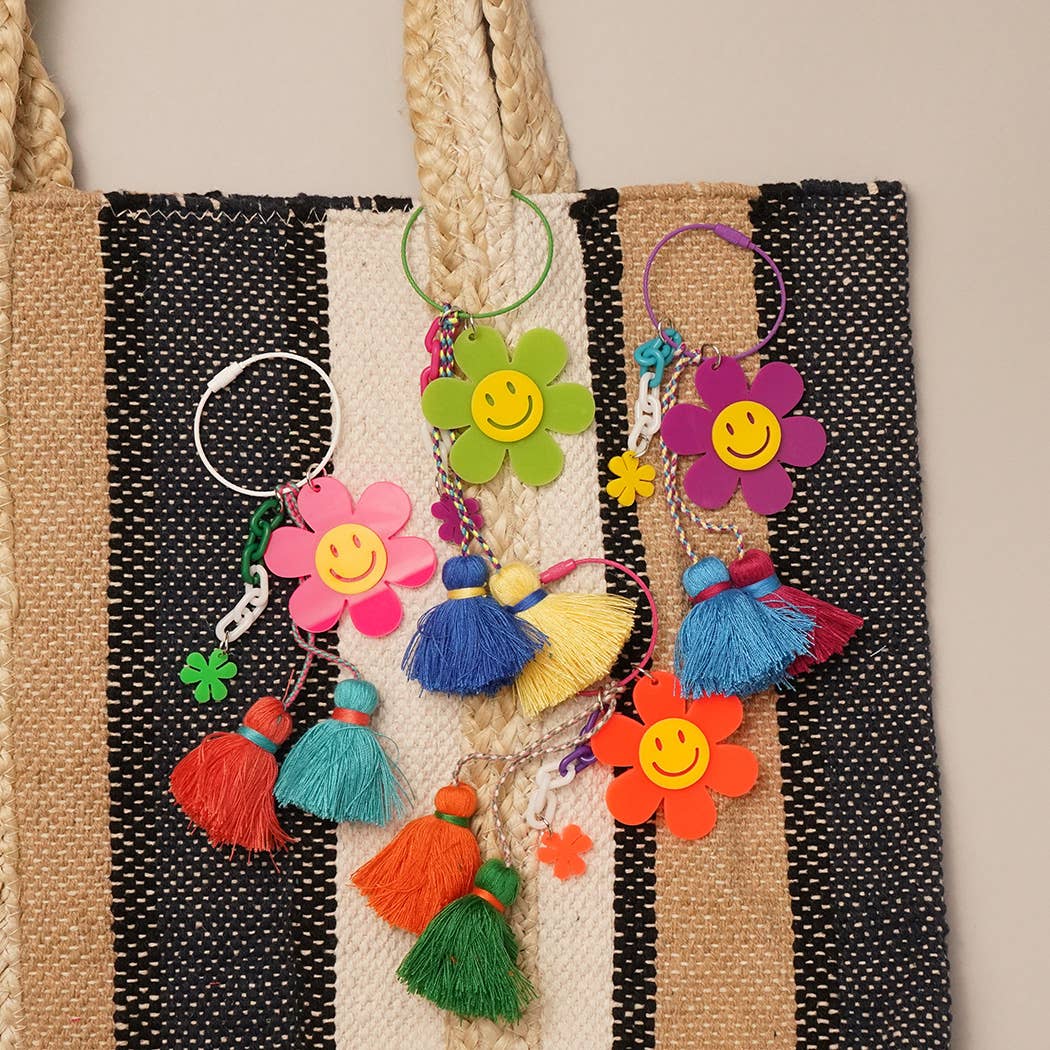 Fashion City - Wholesale Keychain - Women's - Happy Face Flower Color Tassel Keychain Bag Charm2
