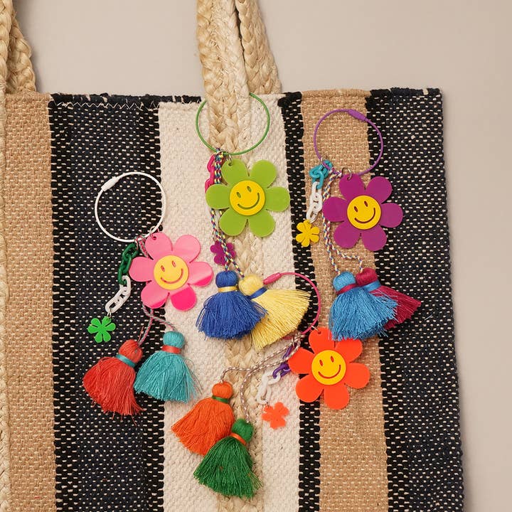 Fashion City - Wholesale Keychain - Women's - Happy Face Flower Color Tassel Keychain Bag Charm2