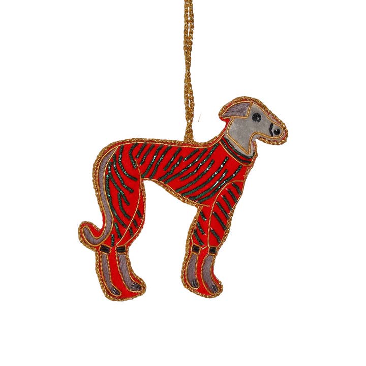 studio THIE – wholesale Christmas decoration – Whippet in Jumper Embroidered Decoration, 10cm