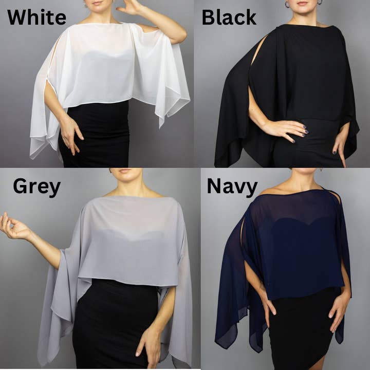 BridalSpain – Engroshandel Poncho - Dame – Havskum Chiffon Capelet Shrug, Blå Sjal, Bolero, Poncho