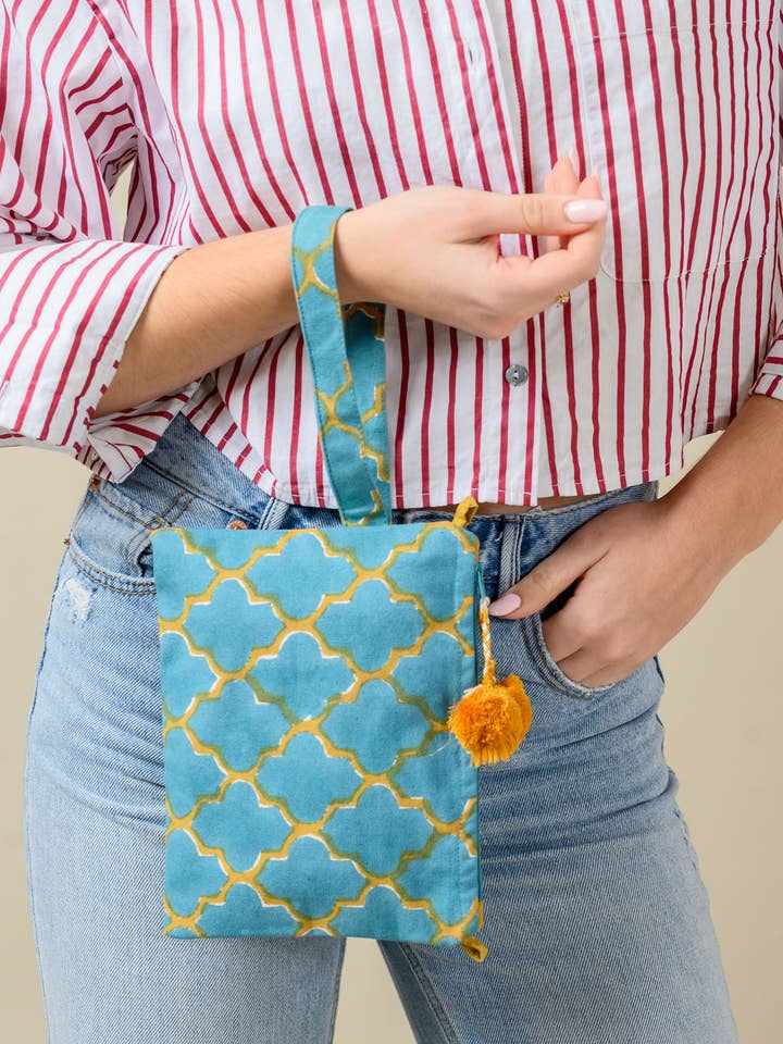 Blue & Gold Pouch Bag for wholesale by KORES ACCESSORIES