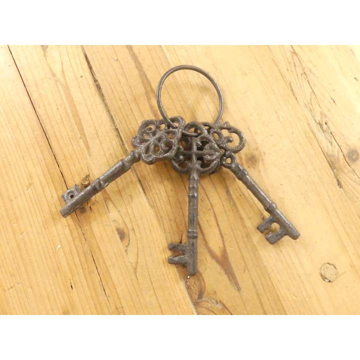 3 RUSTIC CAST IRON SKELETON JAIL KEYS for wholesale by Midwest Craft House