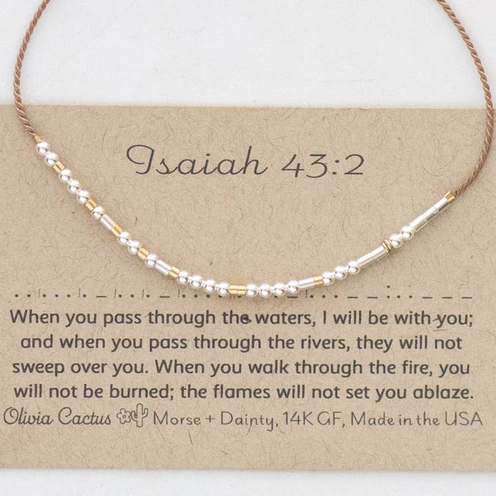 Isaiah 43:2 or CUSTOM Word Morse Code Bracelet for wholesale by Morse and Dainty Hand Made Morse Code Dainty Jewelry