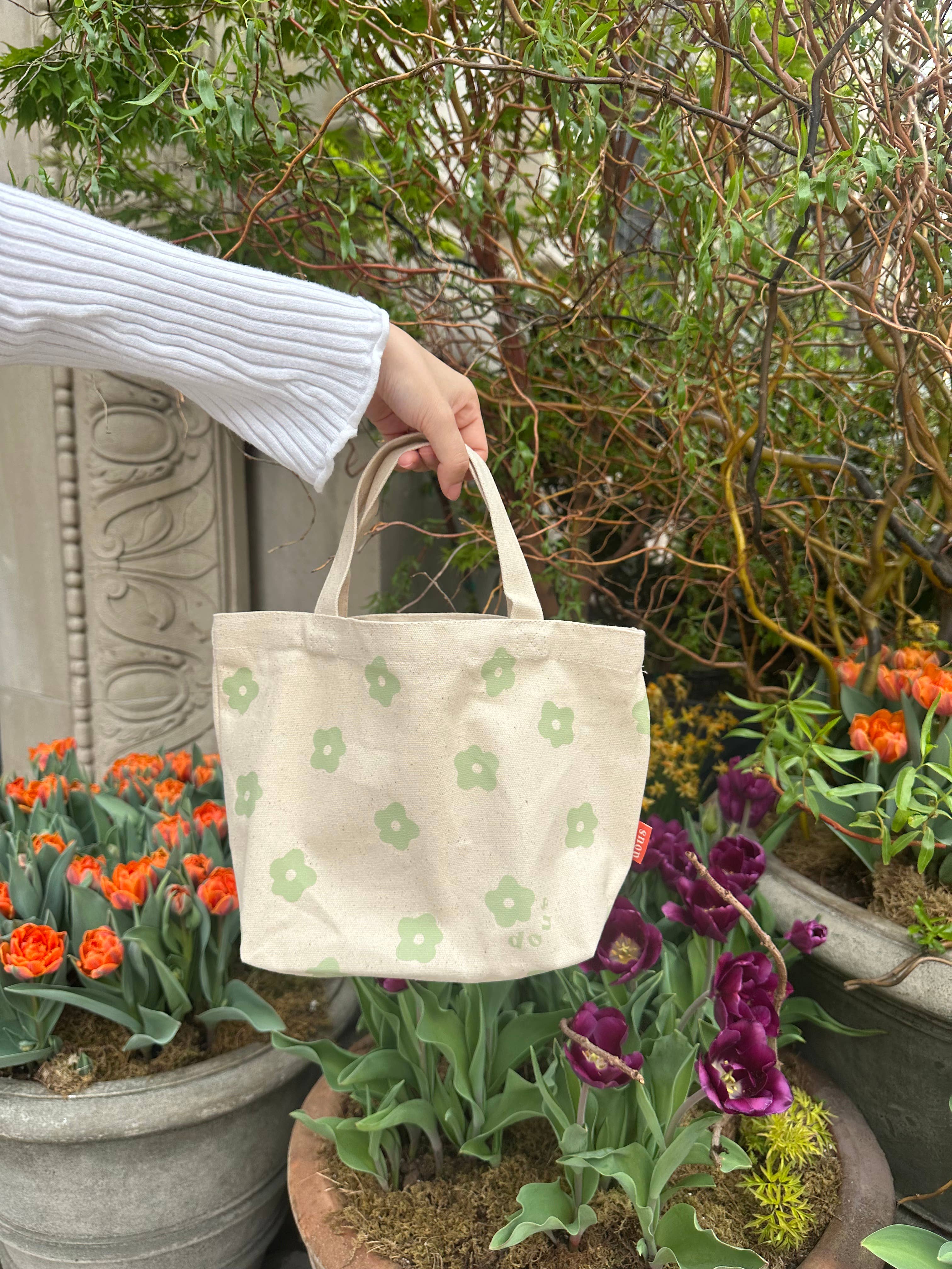 Dous - Wholesale Tote Bag - Women's - flower cotton canvas mini tote bag zippered pocket8