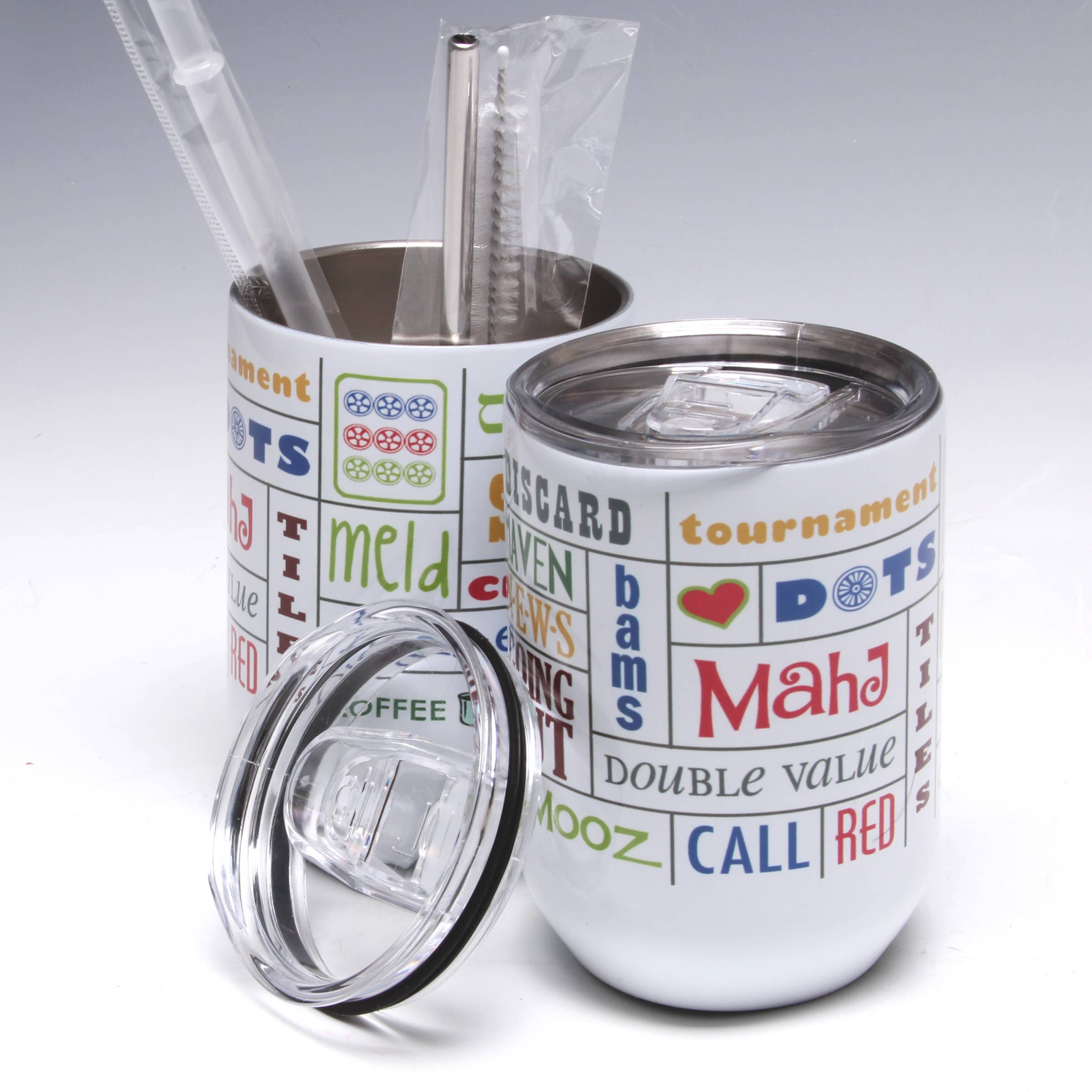 Liane Fried Studio - Wholesale Insulated Mug/Tumbler - Stemless Mah Jongg STRAIGHT SIDED Wine Glass Tumbler1