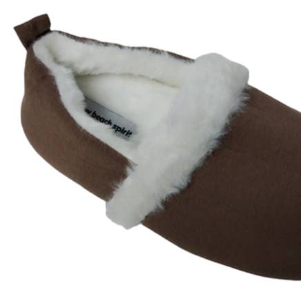 CHAUSSON D'INTÉRIEUR EN DAIM JULIETTE AVEC FOURRURE - CAMEL - T.36/41 pour la vente par MB SMERWICK SA