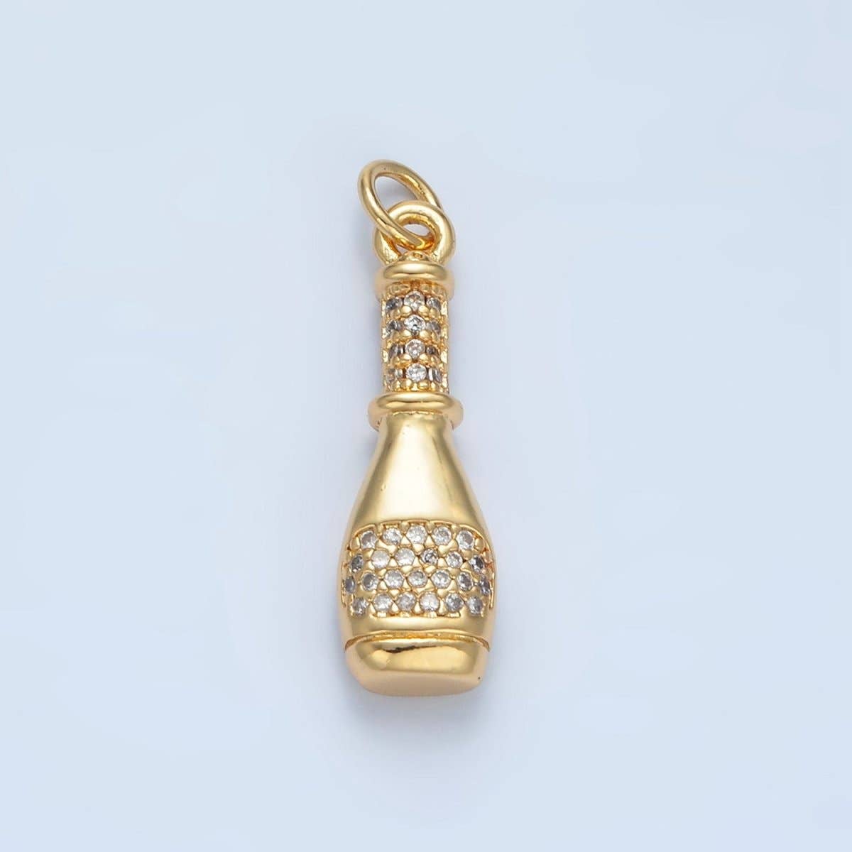Aim Eternal - Wholesale Individual Charm/Pendant - 24K Gold Filled Multidimensional Micro Paved CZ Wine Bottle Alcohol Drink Charm | AG8940