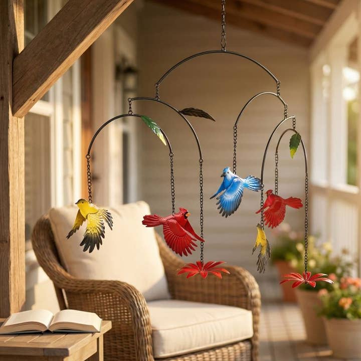 Attrape-soleil suspendu en métal à plusieurs niveaux avec oiseaux pour la vente par Continental Art Center