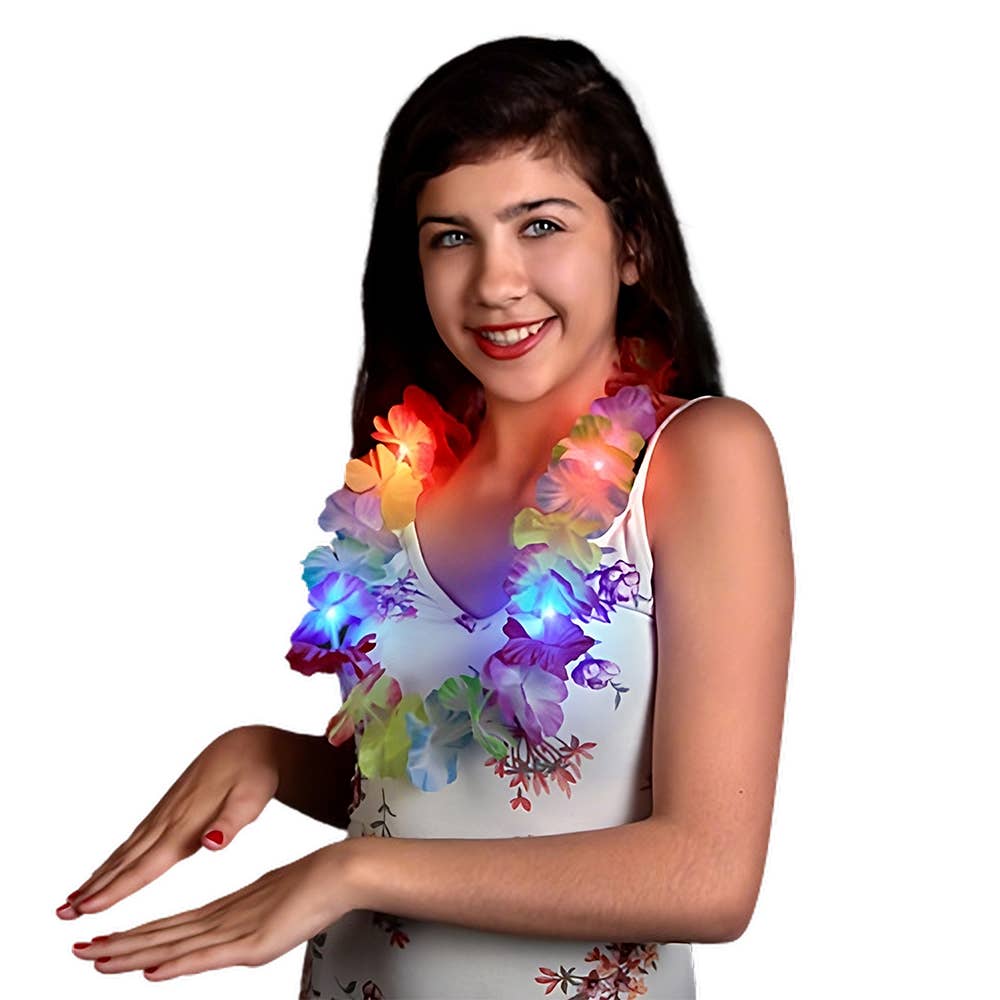 Blinkee.com, LLC – wholesale Light-up toy – Kids & baby – Light Up Hawaiian Flower Lei Necklace Rainbow