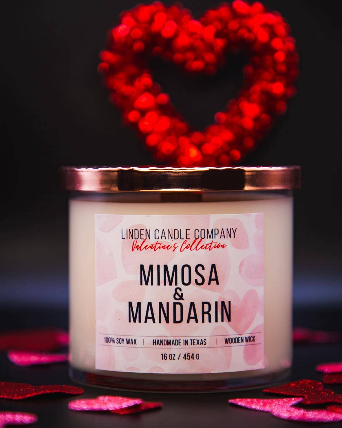 Linden Candle Company - Wholesale Jar/Filled Candle - Valentine's Day Soy Candle Mimosa & Mandarin