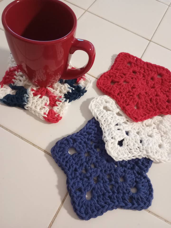 Gehäkelter Untersetzer in Sternform, 4er-Set, Tassen-Teppich-Set für den Großhandel von Cold Stream Crafts