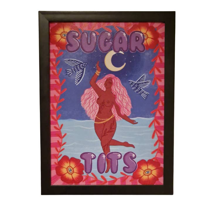 Sugar Tits Colourful Nude Art Print | A4 & A3 for wholesale by Pink Tigra