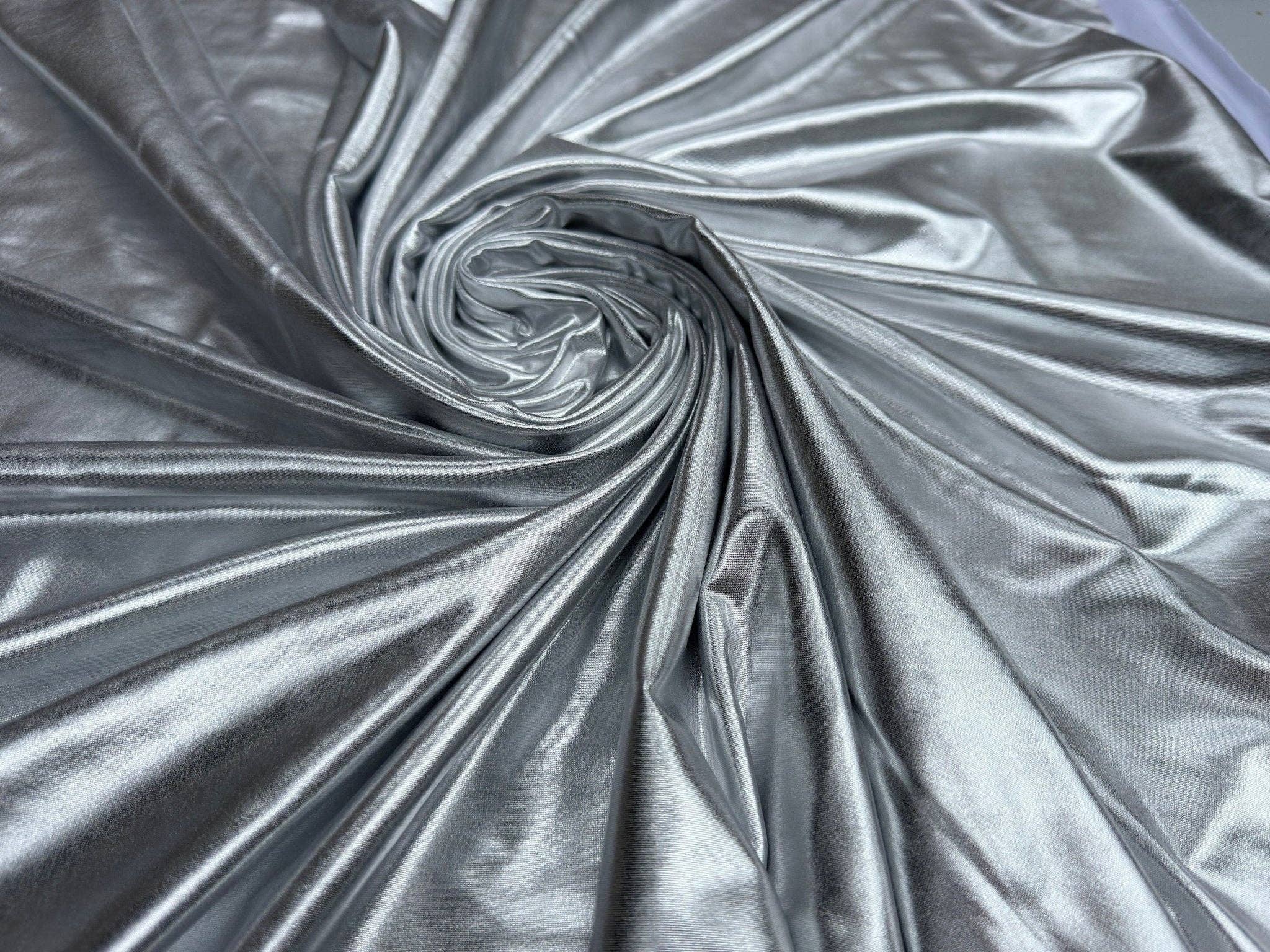 GalaTextile - Wholesale Fabric - Silver Spandex Lame Foil Fabric by Yard Super Stretch Metallic Lame All Over Foil on Stretch Knit for Dance Wear Costumes, Dresses, Leggings0