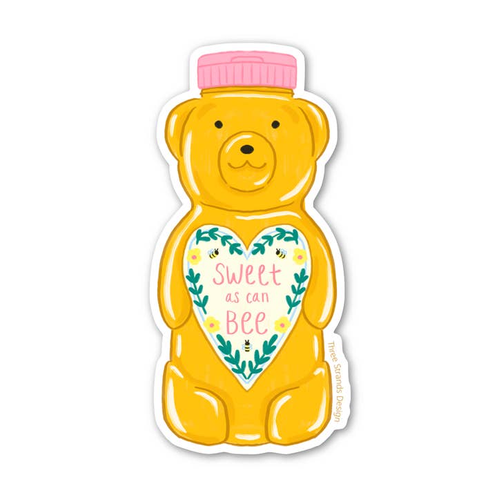 Sweet as Can Bee Honey Bear Sticker for wholesale by Three Strands Design
