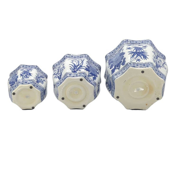 Galt International Company - Wholesale Plant Pot - Set of 3 - 7.5"/10"/13" Ceramic Chinoiserie Planter Pot Set