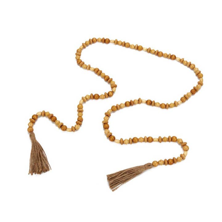 Truu Design Boho Wood Bead Garland, Natural, 72" for wholesale by Truu Design