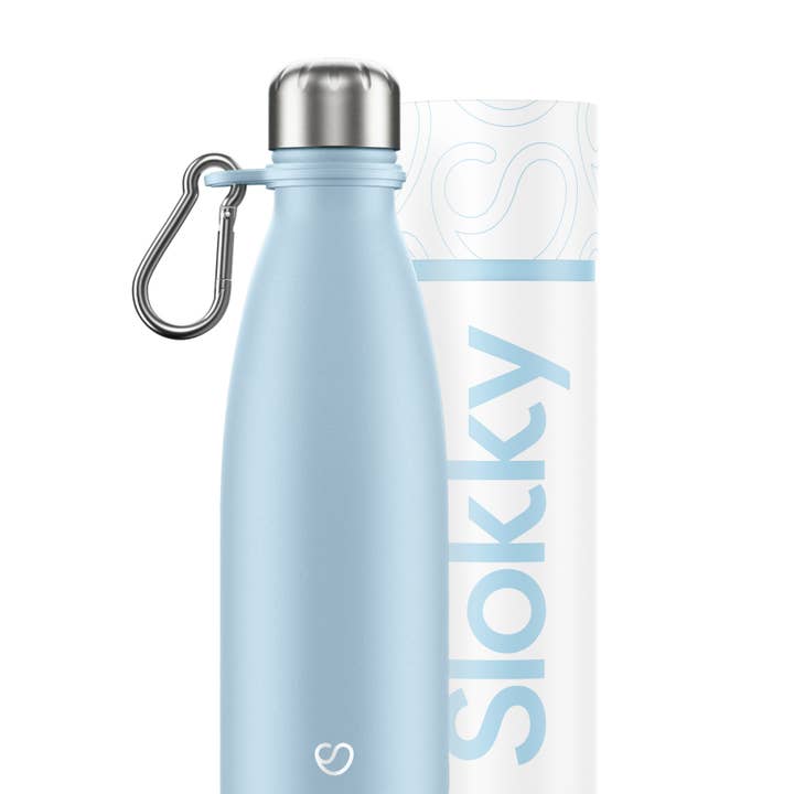Pastel Blue Thermos Bottle & Carabiner - 500ml for wholesale by Slokky