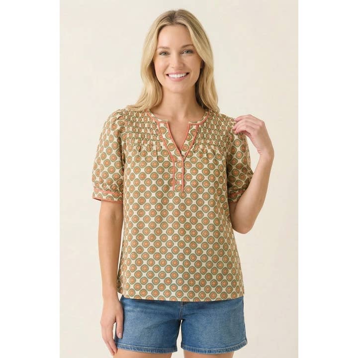 PIPING DETAILED GEO PRINTED TOP for wholesale by STACCATO