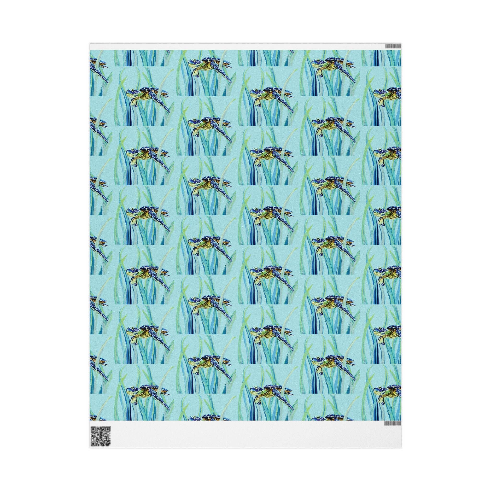 Blue Cava - Wholesale Flat Wrap - Swimming Sea Turtle Wrapping Paper4