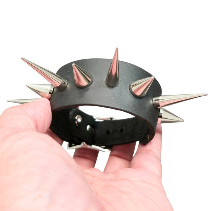 BC210-TALL PIN & CONE SPIKE LEATHER BRACELET for wholesale by Funk Plus