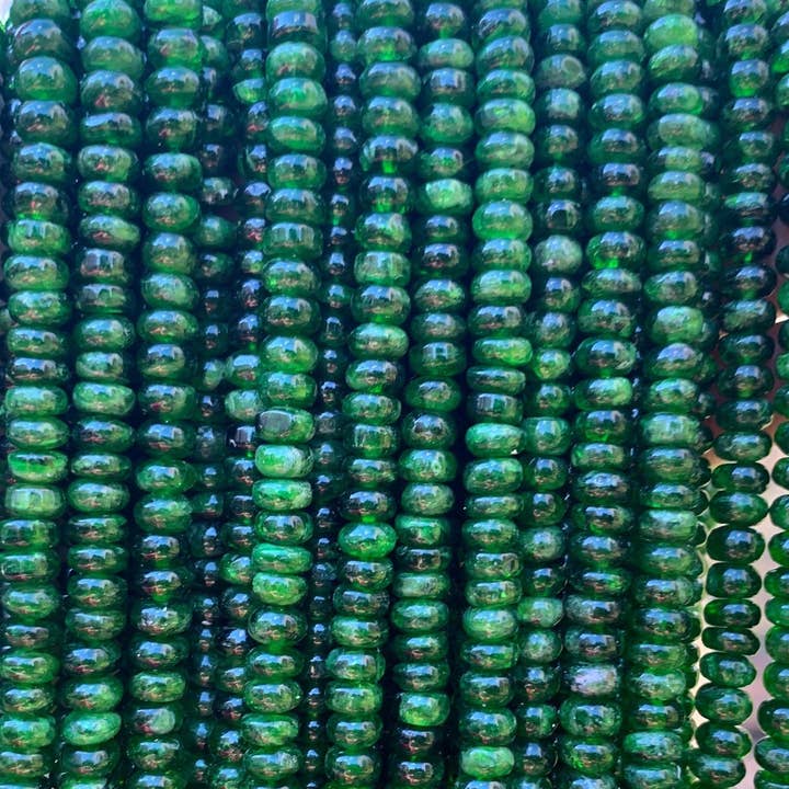 High Quality Genuine Green Diopside Rondelle Smooth Beads, 4x6mm/3x7mm Rare Diopside Beads, 15.5'' Full Strand, SKU#U1204 for wholesale by BestBeads&Beyond