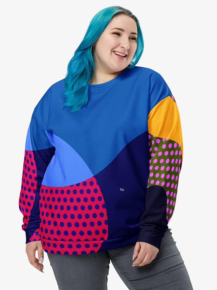 Recycled Fleece Sweatshirt "Polkalicious" Red/Yellow/Blue for wholesale by Loony Legs