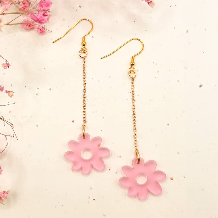 (Pink) Daisy Chain Charm Acrylic Earrings for wholesale by Hoity Toity Goods