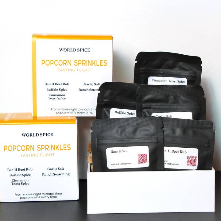 Assortiment de dégustation de popcorns aux vermicelles pour la vente par World Spice