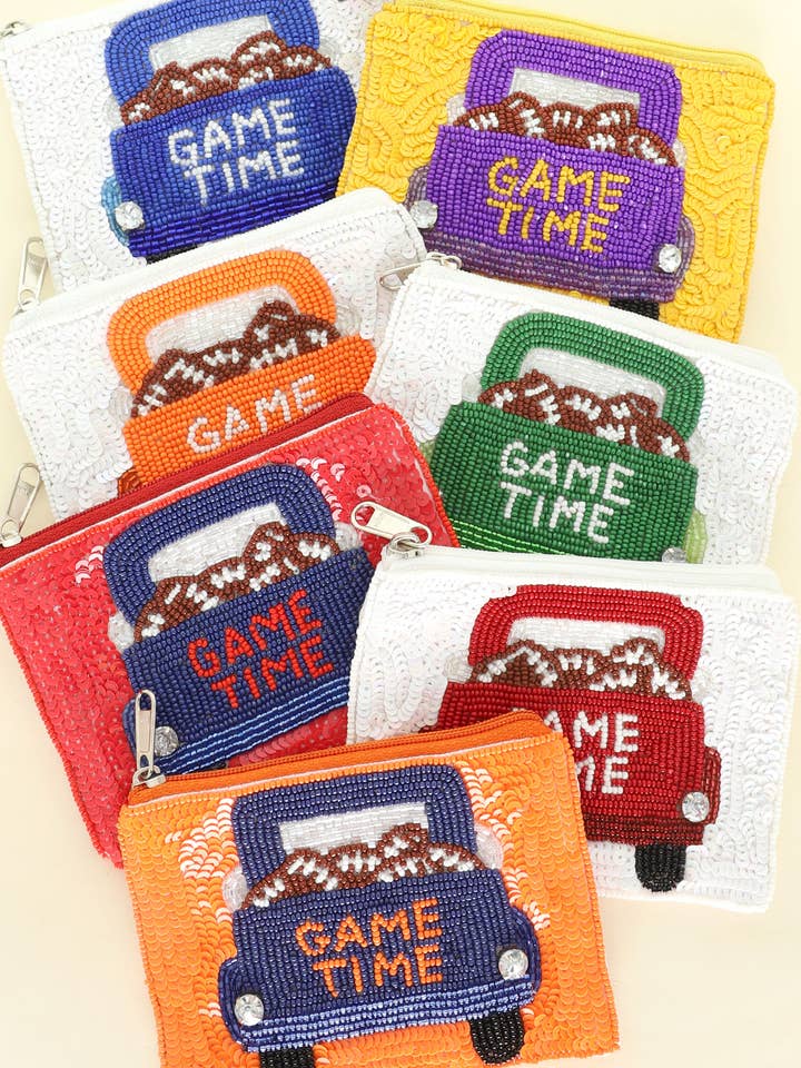 Game Time Seed Beaded Football Coin Bag for wholesale by SP Sophia Collection