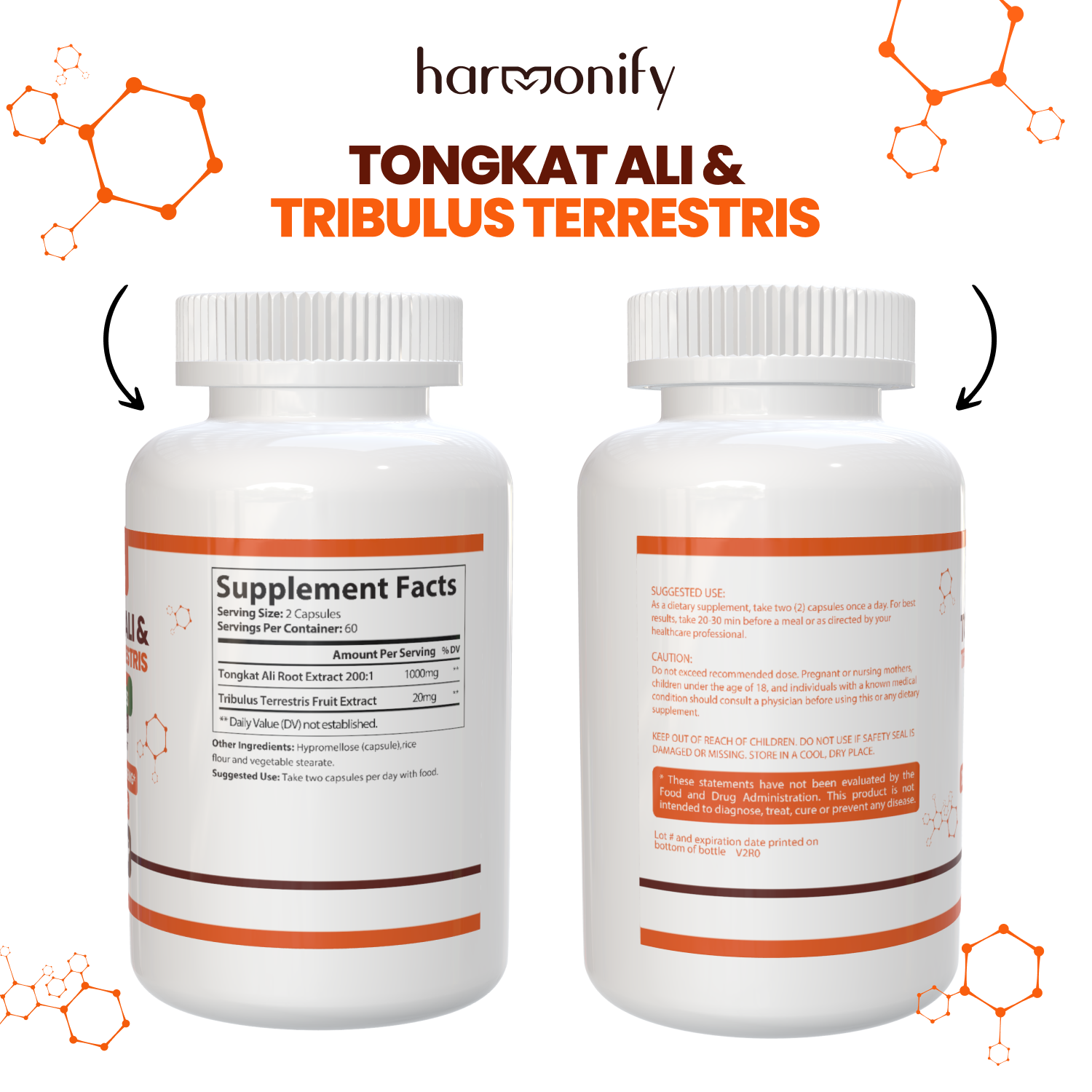 HARMONIFY - Wholesale Oral Supplement/Vitamin - HARMONIFY Tongkat Ali for Men, Tribulus Terrestris Fruit Extract 120 Capsules, 1000 mg5