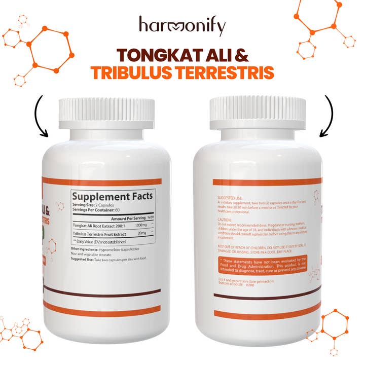 HARMONIFY - Wholesale Oral Supplement/Vitamin - HARMONIFY Tongkat Ali for Men, Tribulus Terrestris Fruit Extract 120 Capsules, 1000 mg5