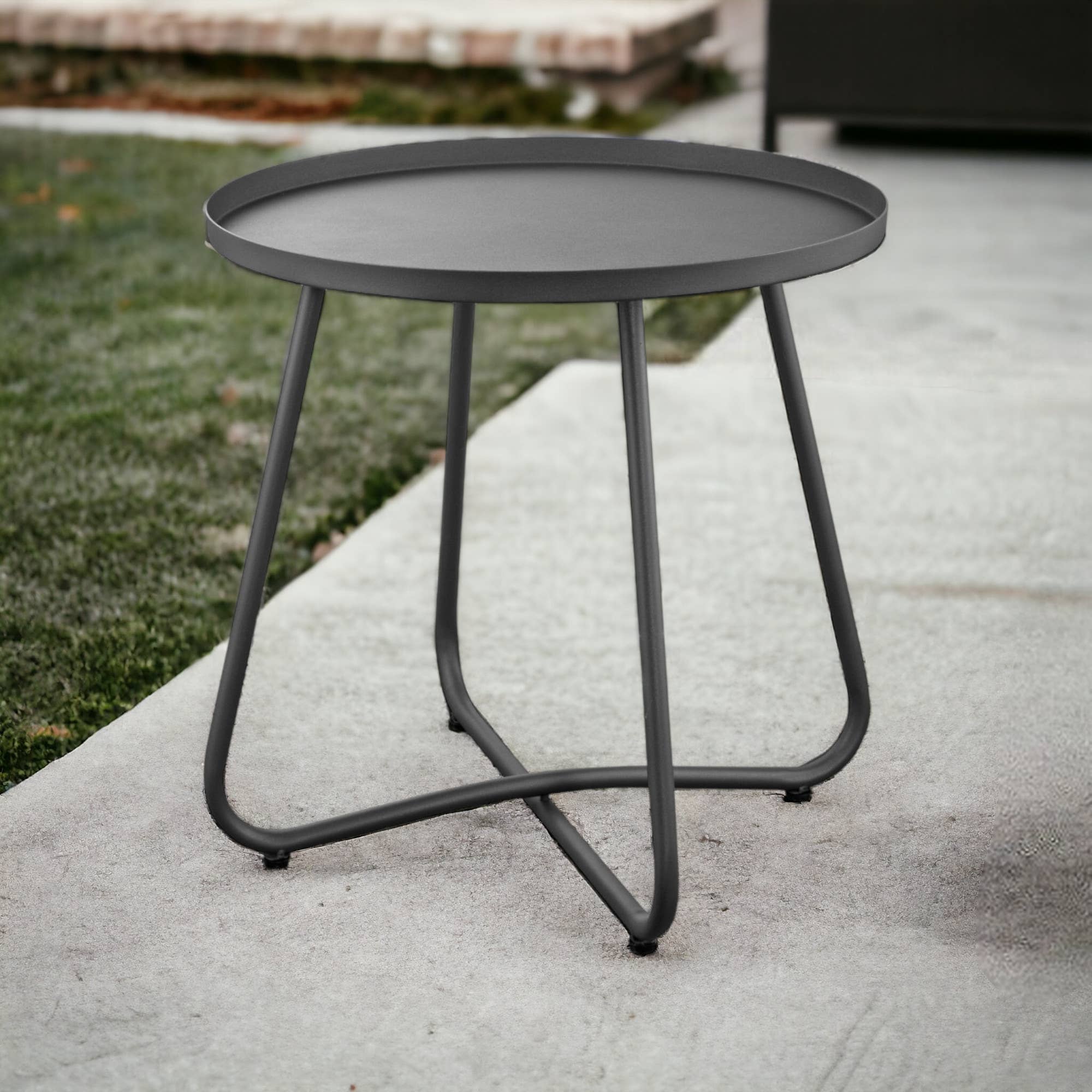 HomeRoots - Wholesale Side Table - 18" Gray Aluminum Round Indoor Outdoor Side Table1