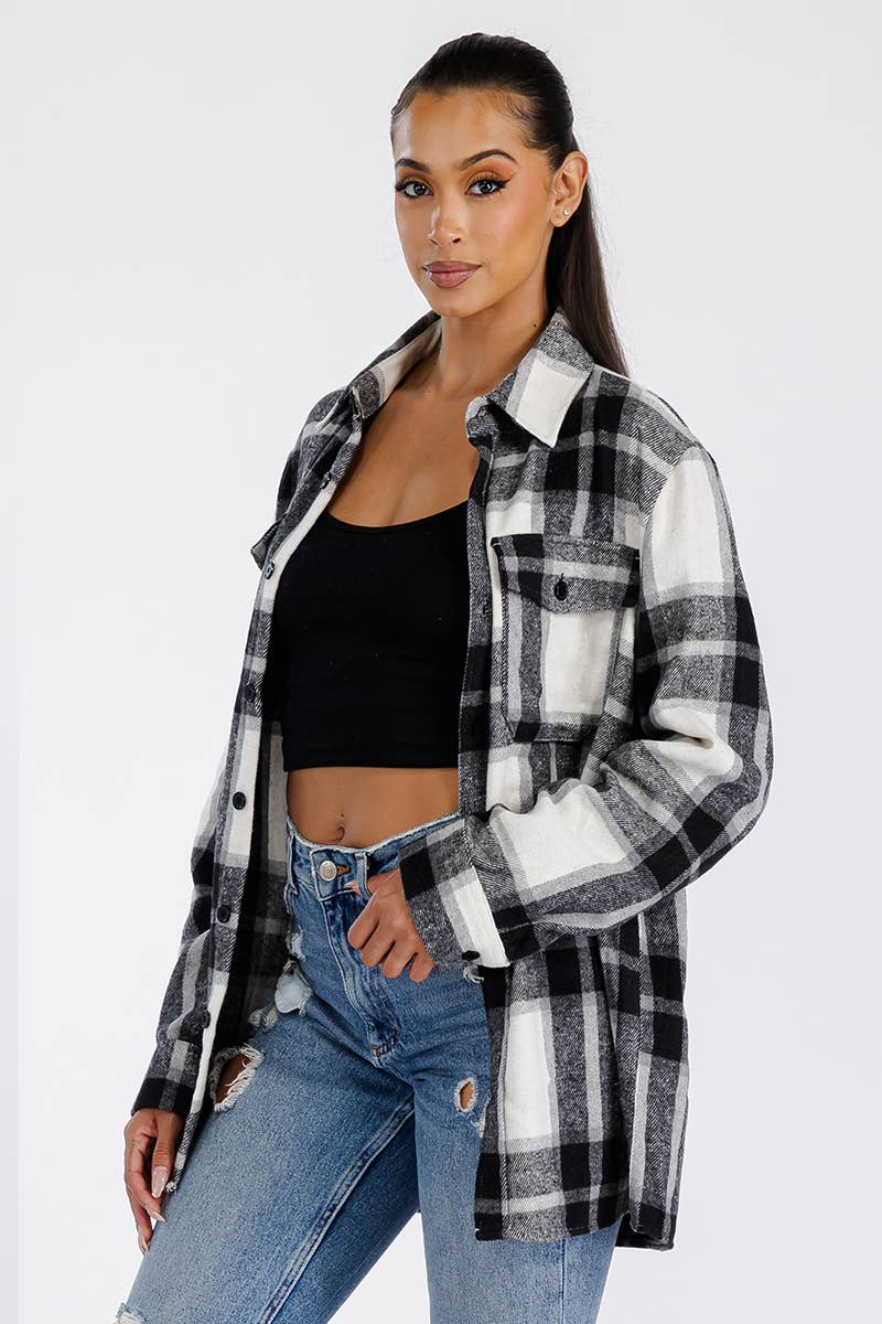 WEIV - Wholesale Shirt Jacket/Shacket - Women's - Boyfriend Oversized Soft Flannel Shacket FL5060