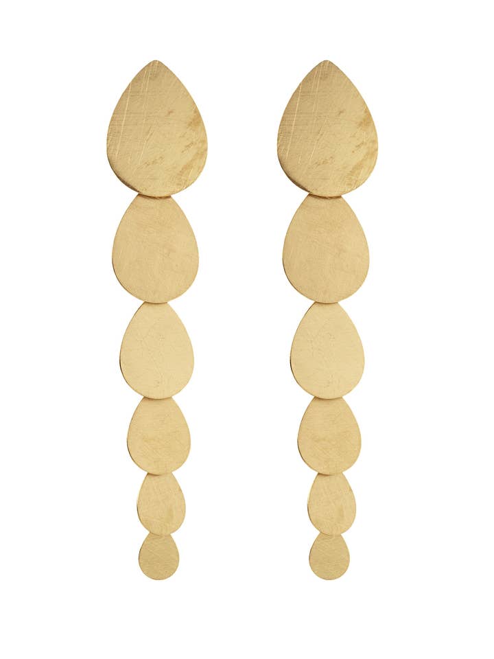 Drop Shape Brushed Gold Dangle Earrings for wholesale by Cassette Barcelona