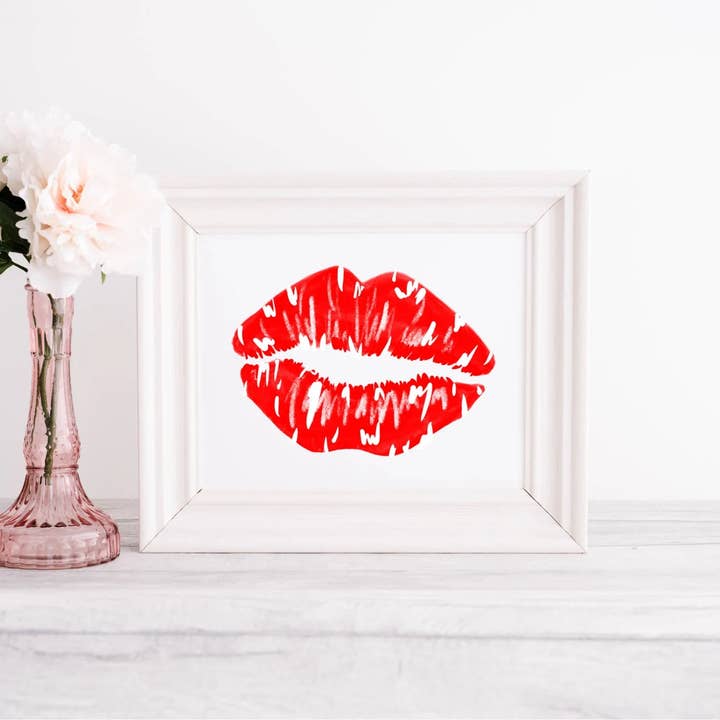 Imprimé à lèvres Un Bisou à imprimé horizontal pour la Saint-Valentin pour la vente par PLTStudio
