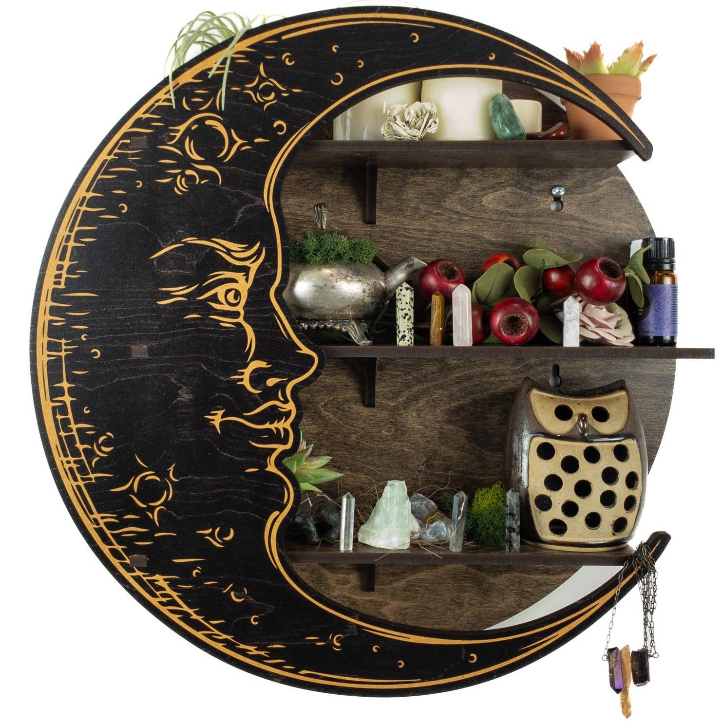 Standish House – Großhandel Wandregale – Mondregal mit Gesicht, Kristallregal, Regal für ätherische Öle0