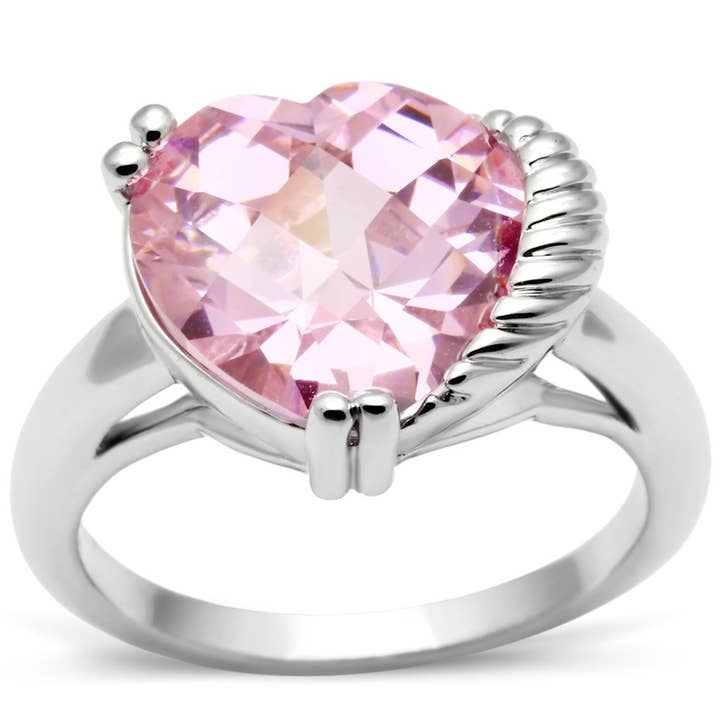 3W206 - Rodium Mässing Ring med AAA Grade CZ i Rose för wholesale av Alamode