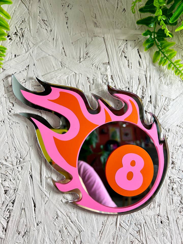 Flaming Eight Ball Mirror for wholesale by Printed Weird