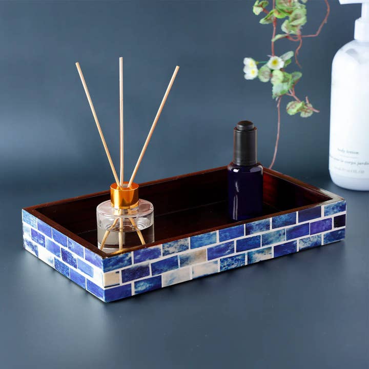 Countertop and Vanity Tray - Parlour Bond Collection Blue 10x6 inches for wholesale by Muqeem & Brothers
