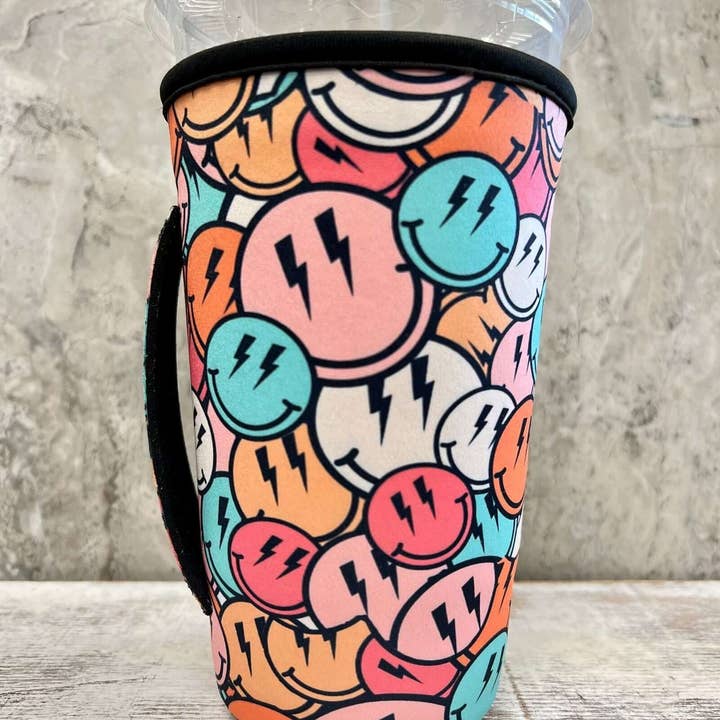 Kims Korner - Wholesale Drink Huggers & Koozies - 30 OZ Retro Happy Insulated Cup Cover Sip Sleeve Fits 30-40+ OZ Cups
