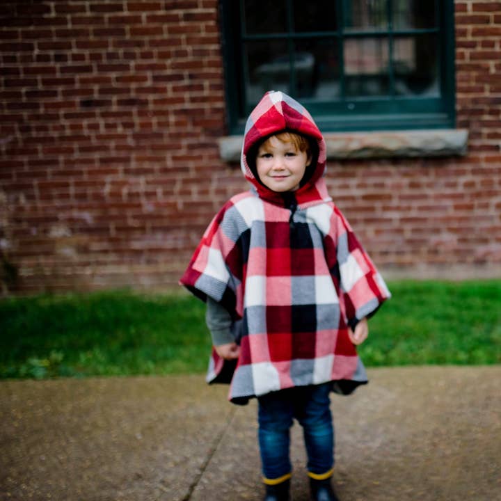 Luxury Fleece Car Seat Poncho, Red Buffalo Plaid & Black for wholesale by Otto & Odette LLC